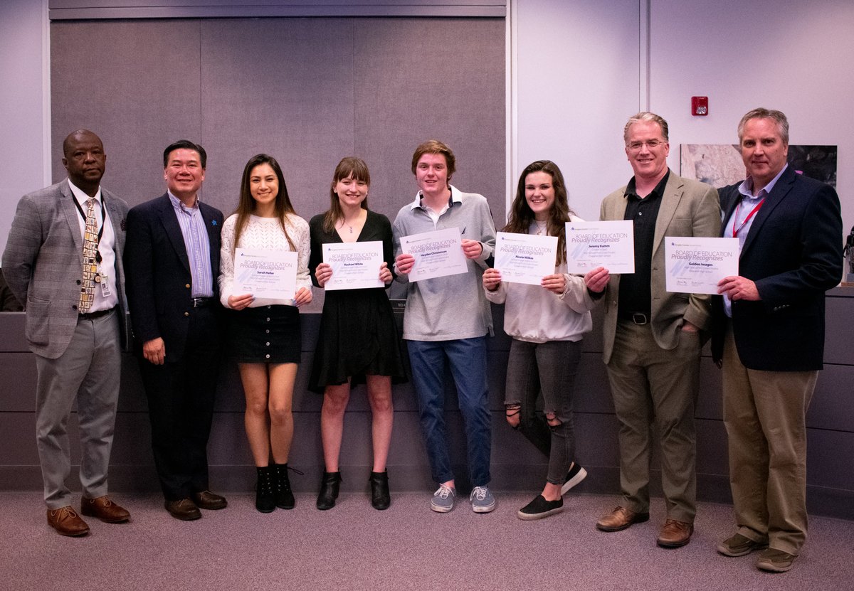 dcsdk12's tweet photo. On March 10, the Board of Education recognized these young journalists who are 2020 Crown Finalists for their school's publication(s).

Congrats to high schools:
@ChapRBCrew  ~ Golden Images
@cvhsEvents  ~ The View
@LegendTitans  ~ EPIC 
@RockCanyonHS  ~ The Rock &amp; Black &amp; Gold https://t.co/ZqowpeA4nK