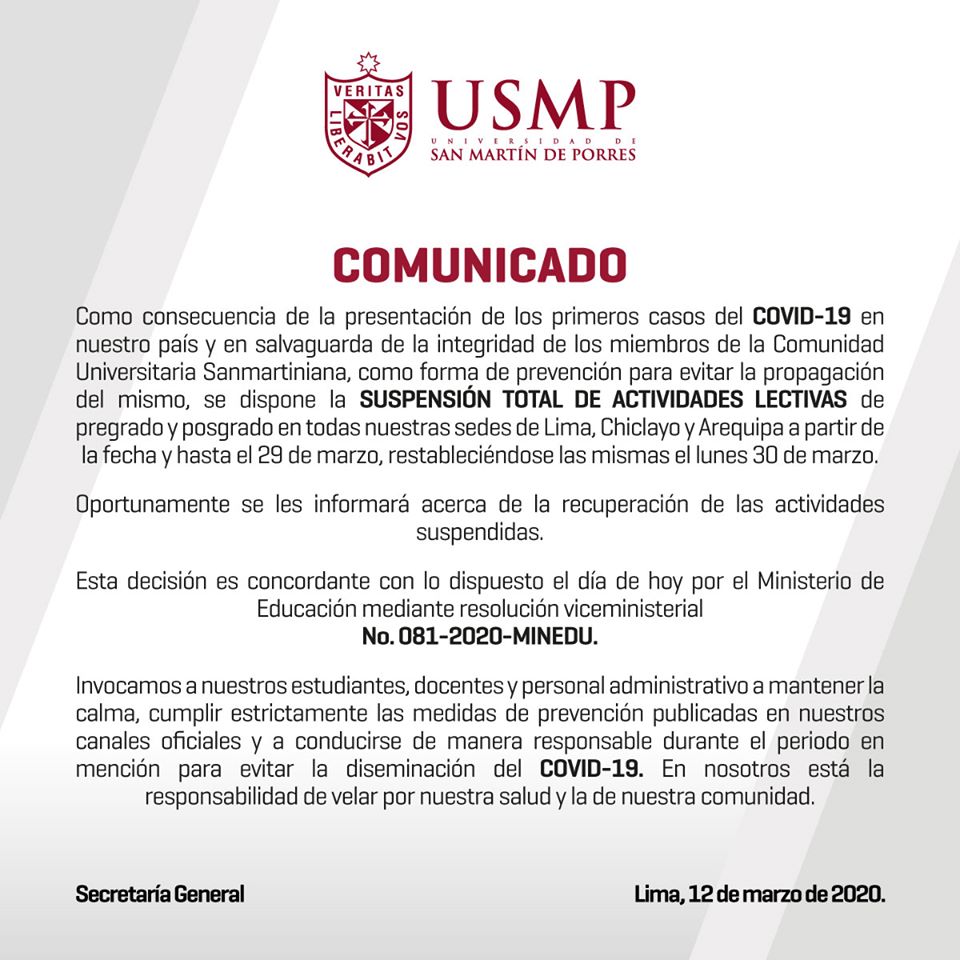 Comunicado a toda la comunidad de la facultad.