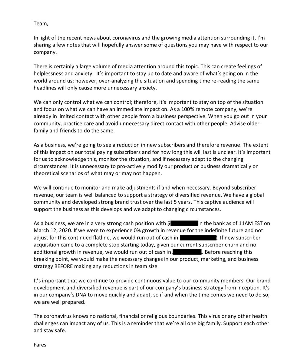 FaresKsebati's tweet image. 1/ This morning I shared a letter to our team about the state of our business and the potential impact of the #Coronavirus.