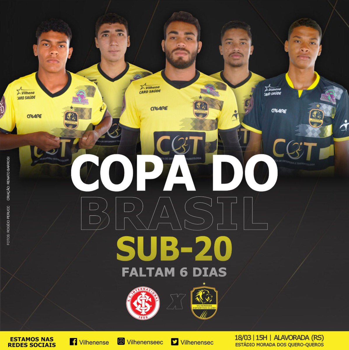VilhenenseC's tweet photo. Contagem regressiva para um dos jogos mais importantes do nosso Sub-20, internacional x Vilhenense pela Copa do Brasil 2020.

A partida será na próxima quarta-feira, 18, na cidade de Alvorada (RS), região metropolitana de Porto Alegre.

#copadobrasilsub20 https://t.co/MQln4EoLmv