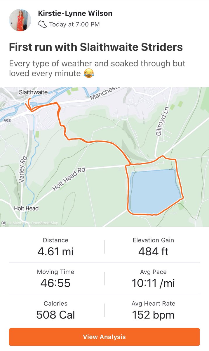 kirstlwilson's tweet photo. Joined a new running club today. Driving rain, sideways sleet, thunder and lightening. Loved every minute! #SlaithwaiteStriders #Running https://t.co/WxSF6gyQrr
