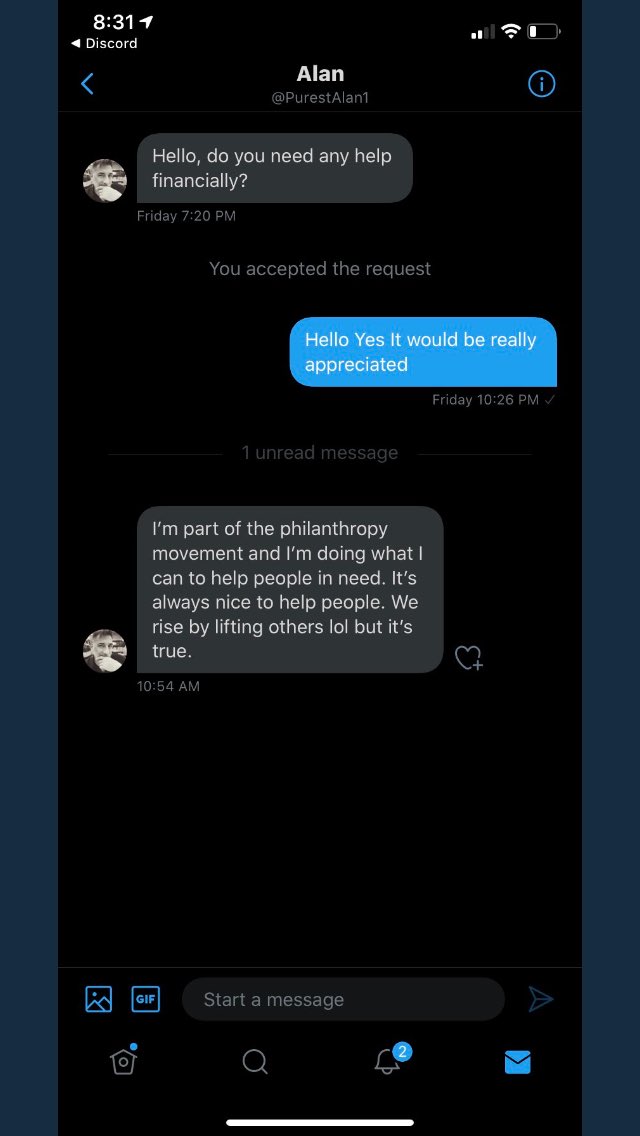 ScamAbolisher's tweet photo. @PurestAlan1 pops into ppl’s dm’s &amp; asks them if they need help financially. He claims he can’t make transactions with 3rd party apps &amp; proceeds to ask for ppl’s banking login info. Don't give anyone your banking info, #RUB immediately! RT for 
#ScammerAwareness 👁‍🗨

#PurestAlan1 https://t.co/wymrqPOc1X