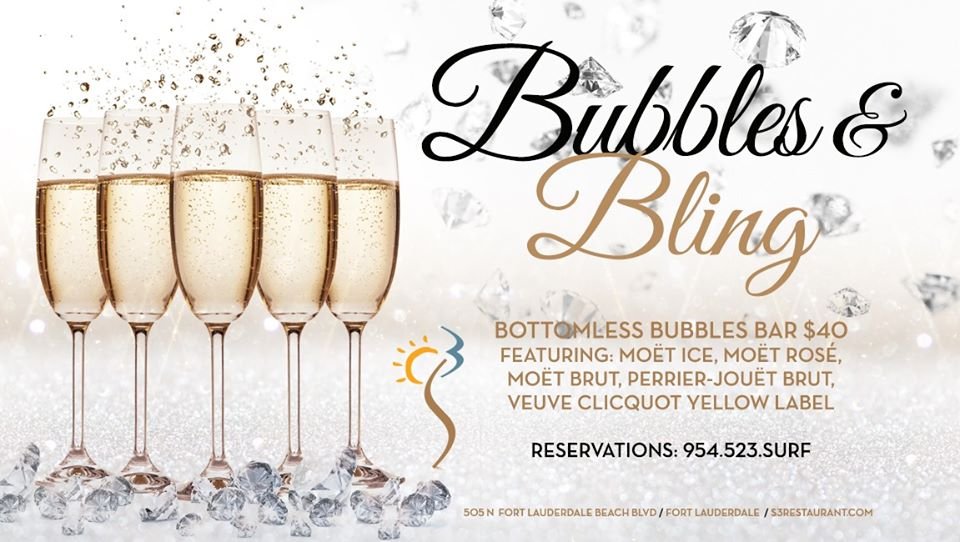 Join us for a special B3 Brunch- Bubbles &amp; Bling on March 29!

Bottomless premium champagne bar featuring Moët, Veuve &amp; Perrier-Jouët $40 &amp; a la carte brunch menu.

Menu: s3restaurant.com/menu/brunch-me… 

Reservations available on website or call 954-523-7873
S3Restaurant.com