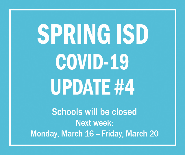 SpringISD's tweet photo. Spring ISD schools will be closed next week: Monday, March 16 — Friday, March 20. To read Superintendent Watson’s full message, please visit: https://t.co/YWbGENPwtZ https://t.co/hJB1n4bw4m