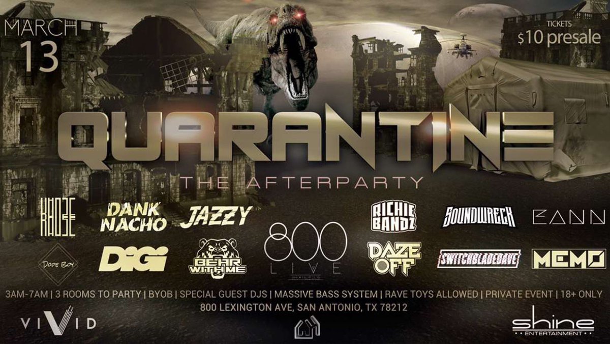 AriannaGavriele's tweet photo. If anyone still wants to keep the party going after @Excision tonight, we’ll be hosting a BYOB after party downtown at 800 Live! Tickets are only $10!! Link down below , and let’s rage till sunrise! @TexasEDMFamily @EDMFamilySA @TXRaveChasers @ATXEDMFamily https://t.co/C9a7neFXdV