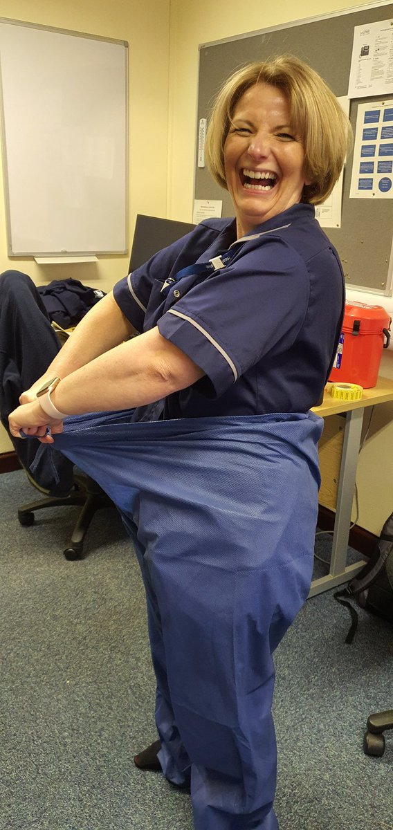 What a privilege to assist <a href="/JoanMercer15/">Joani Mercer</a> with the #Covid_19 swabbing <a href="/NottsHealthcare/">Nottinghamshire Healthcare</a> Our GM @DSmithNottsHC called in and took the time to walk in our trousers 🤣