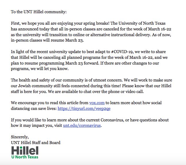 UNT Hillel tweet media