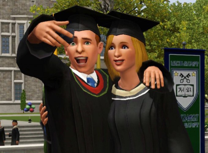 zandirts's tweet photo. Class of 2020’s graduation ceremony being held via Sims https://t.co/zisKkAry5j
