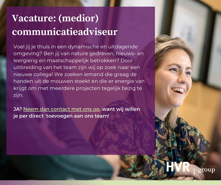 HVRGroup's tweet image. Ja hoi, nieuwe📢 #vacature alert ❗️ Wij zoeken nóg meer  toppers! Ben jij een echte spin in het web, vind je maatschappelijke thema's belangrijk en werk je graag op meer klussen tegelijk? Solliciteer dan voor 27-3 op de #senior of #medior functie: hvrgroup.nl/vacatures