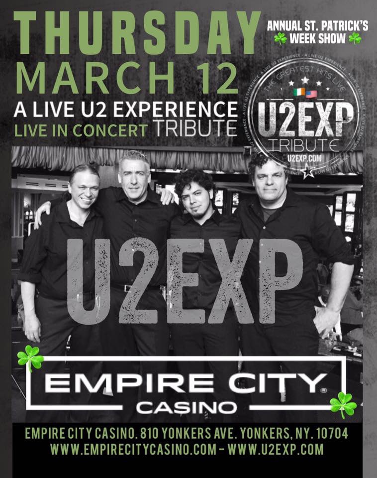 U2EXP's tweet photo. ☘️Show is a go!

U2EXP is live at @EmpireCCasino tonight, Thursday March 12th for our annual #StPatricks Week show!

Free | 8pm &amp; 10pm. 

#U2 #Tribute #Irish #StPaddys #NYC #NewYork #LiveMusic https://t.co/zcoSl2tGtM