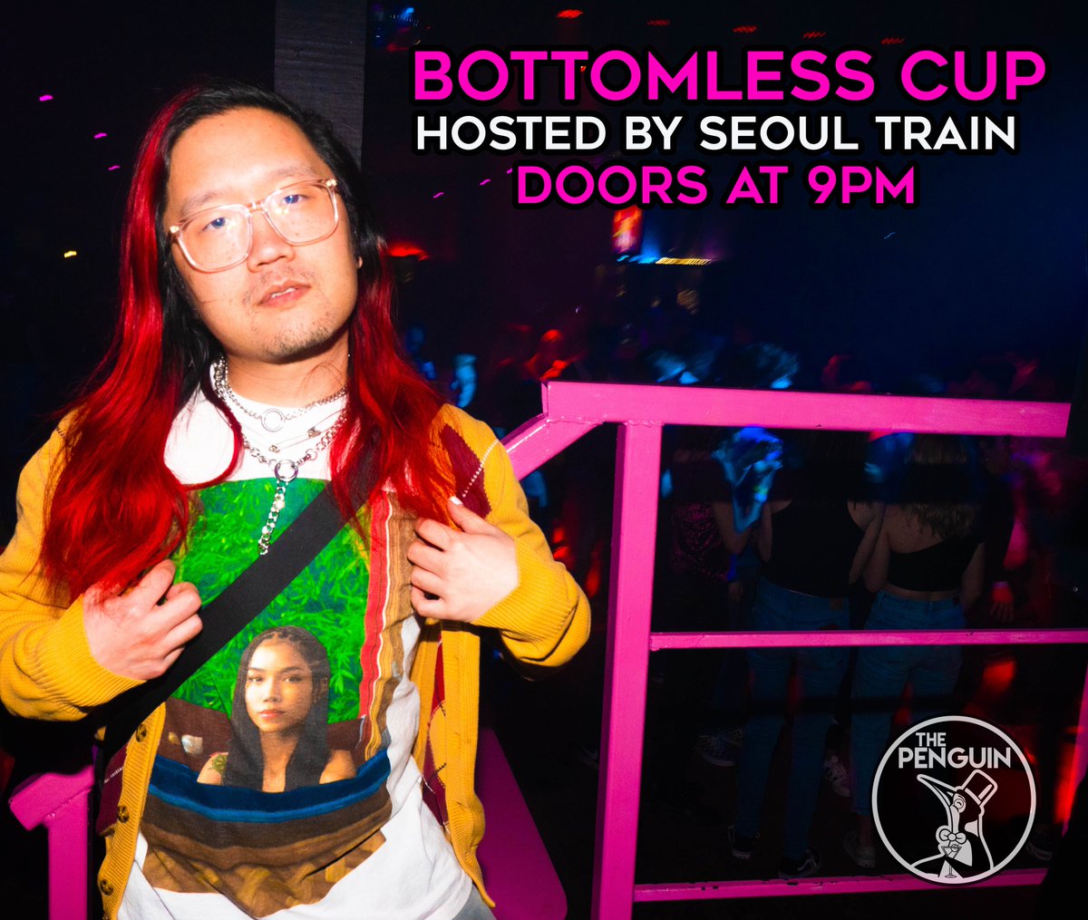 thepenguincomo's tweet photo. Seoul Train is back TONIGHT for another Bottomless Cup Thursday! #PartyWithThePenguin https://t.co/tjNKYrLEgw
