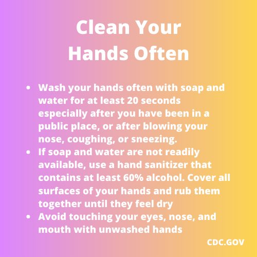 Some tips from the CDC on preventing the spread of illness: