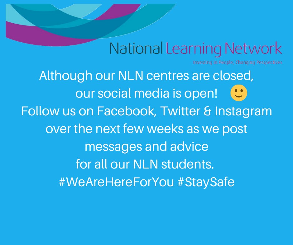 Our NLN centres are closed until Monday 30th March, but our our Twitter page will be open as usual. Keep an eye for our updates and advice over the next few weeks.