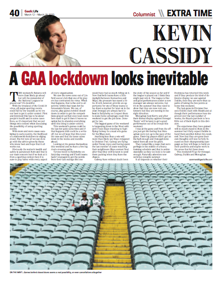 Gaelic_Life's tweet photo. BUY GAELIC LIFE - As the coronavirus story unfolds, read @KCASS7 Kevin Cassidy's take on it all - Another #MustReadGL piece - Get the digital edition now - https://t.co/gt9SarfLlG https://t.co/hABG42f6JL