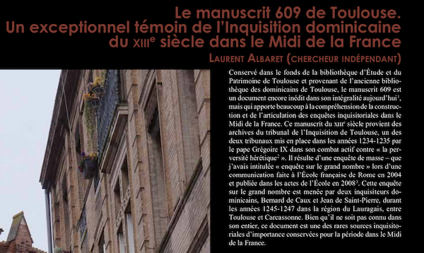laurentalbaret's tweet photo. [#MoyenAge] En relecture et bientôt sous presse : « Le #ms609 de Toulouse : un exceptionnel témoin de l’#Inquisition dominicaine du XIIIe s. [...] » - journées d'études autour de la bibliothèque dominicaine de @Toulouse. Édition #PUM (Presses Universitaires du Midi) #Inquisition https://t.co/Yu8CA673Q6