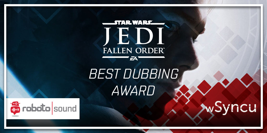 roboto_official's tweet photo. The Force is with us! The Srebrne Synchrony 2019 award for the Polish dubbing of Star Wars Jedi: Fallen Order is ours! And it’s the fifth one in total! Well done to the Roboto team! 🏆 https://t.co/o5li1eEdr8