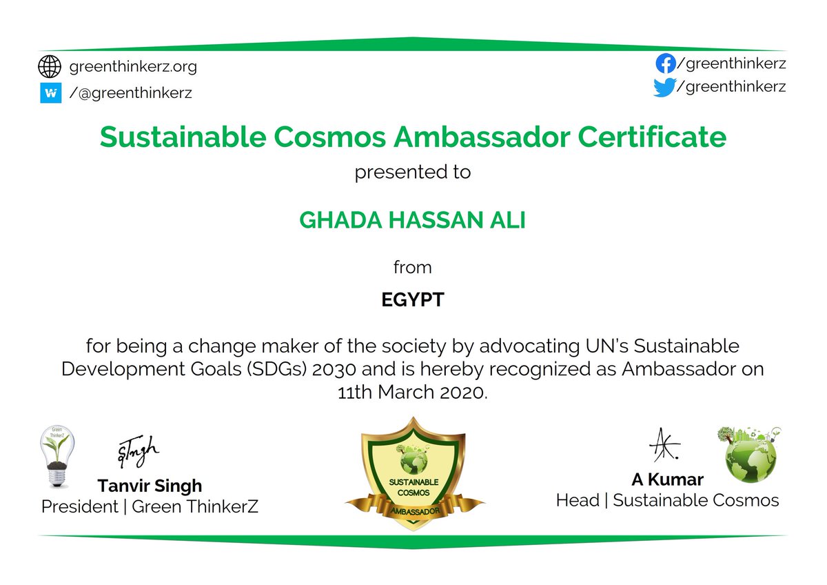 Ghadaalatrony's tweet photo. I'm a Sustainable Development Goals Ambassador with green thinkerz community #changermaker @GreenThinkerz @RiseUp4SDGs @snamasr https://t.co/ixrsMrwboy