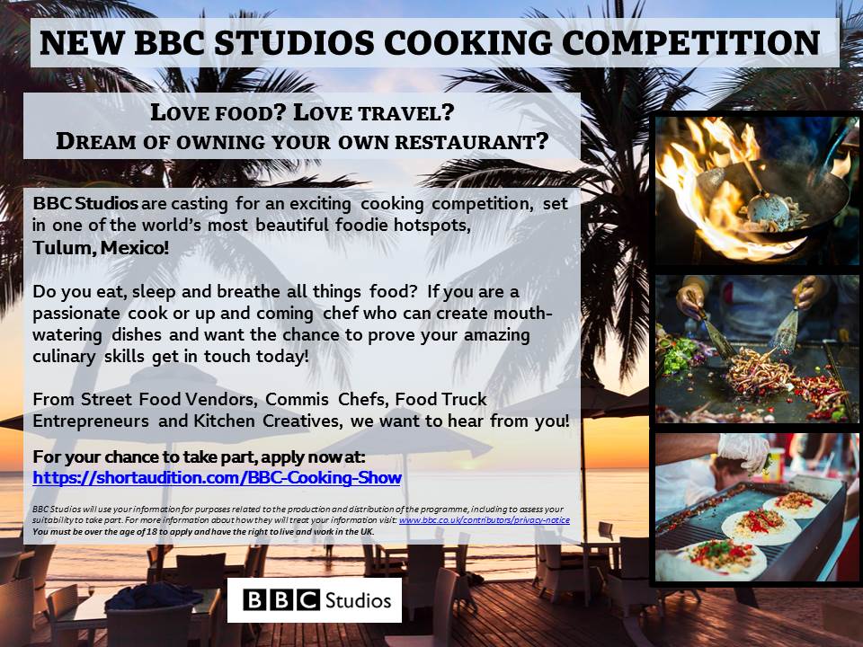 bbcstudioscook's tweet photo. @street_cleaver Hey! BBC Studios are casting for a new cooking competition filming in Tulum, Mexico! We want to hear from passionate cooks who can make mouth-watering dishes! If you're an up and coming cook and have a flair for food, don't miss out!
https://t.co/CPwlFRrI3f https://t.co/c1u57JU449