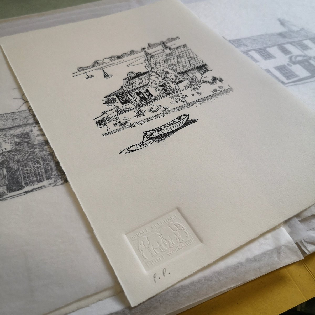 LynnBaileyPrint's tweet photo. Finishing off my #TopshamMuseum job at #DoubleElephant by debossing with the Double Elephant Print Workshop logo, and signing with P.P. for "printer's proof". Can't have them being confused with 1970s originals now can we
#editioning #printersproof #reliefprints @DoubleElephant https://t.co/tNIRn29lyQ