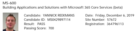 YannickReekmans's tweet photo. My results for #MS600 Microsoft 365 Developer Exam just showed up, and I passed! @MicrosoftLearn @msdev https://t.co/uLizxW0RhN