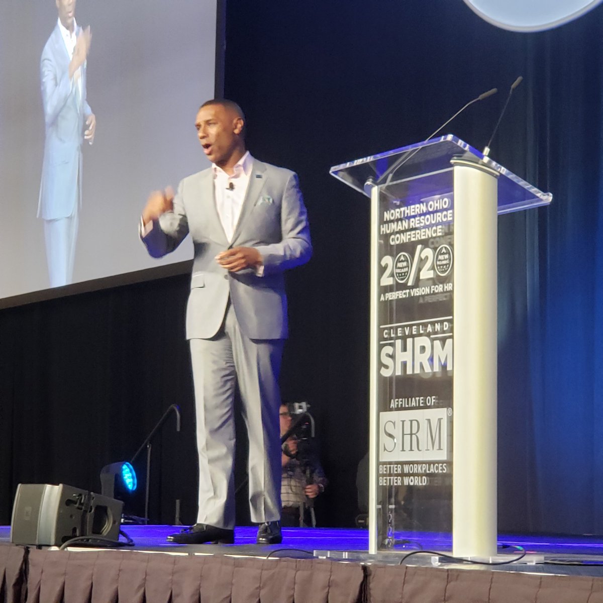 SHRMGloria's tweet photo. Keynote @SHRM President &amp; CEO @JohnnyCTaylorJr sharing perspective on the Future of Work and HR at #NOHRC2020. @ClevelandSHRM https://t.co/nLdLO7kL4t