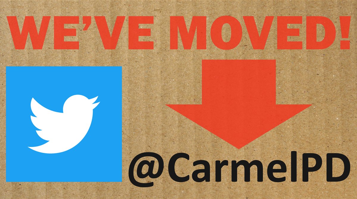 Our Twitter username has been changed to 
<a href="/CarmelPD/">Carmel Police Department</a> to match our Facebook and Instagram usernames. Please follow us at <a href="/CarmelPD/">Carmel Police Department</a>.