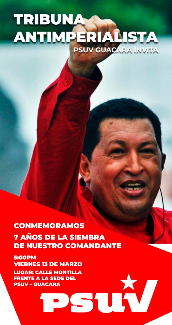 ConcejoGuacara's tweet photo. Ediles de Patria y el pueblo revolucionario de #Guacara rendiran homenaje con una Tribuna antimperialista al comandante Hugo Chávez, con motivo de cumplirse 7 años de su partida física. Demostrando que el legado que nos dejo sigue firme y consolidado. ¡Venciendo las adversidades! https://t.co/k8Ji5YzcOQ