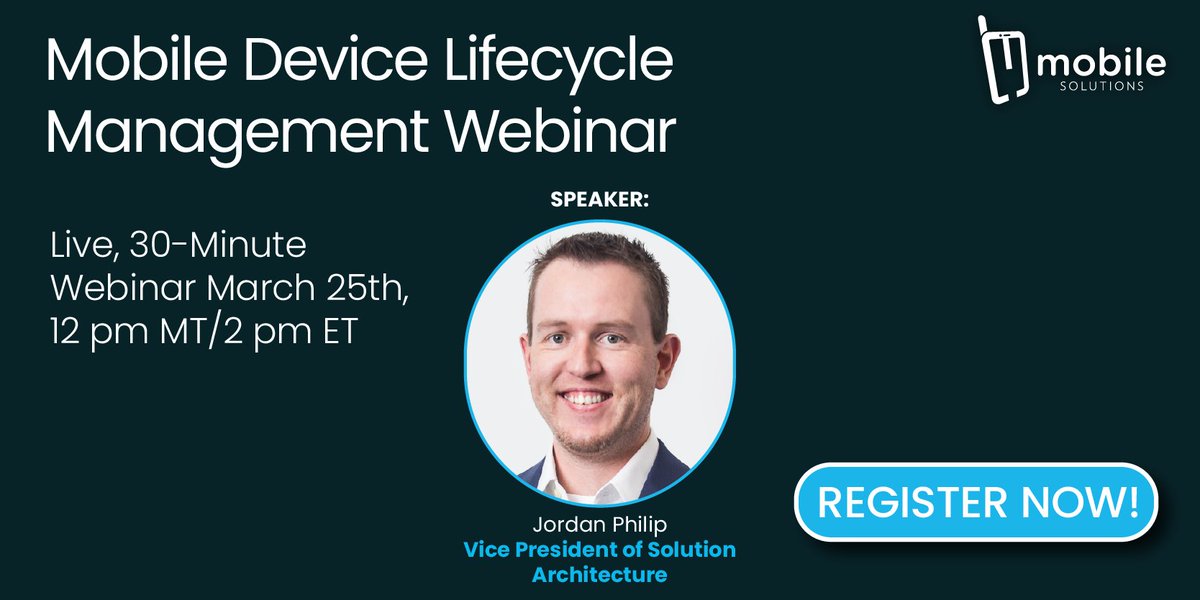 Join our Mobile Device Lifecycle Management Webinar hosted by Jordan, our Vice President of Solution Architecture to incorporate methods to manage your company's devices seamlessly. Click here to register: buff.ly/38J20nR #LCM #Webinar #mobilemanagement #mobiledevices