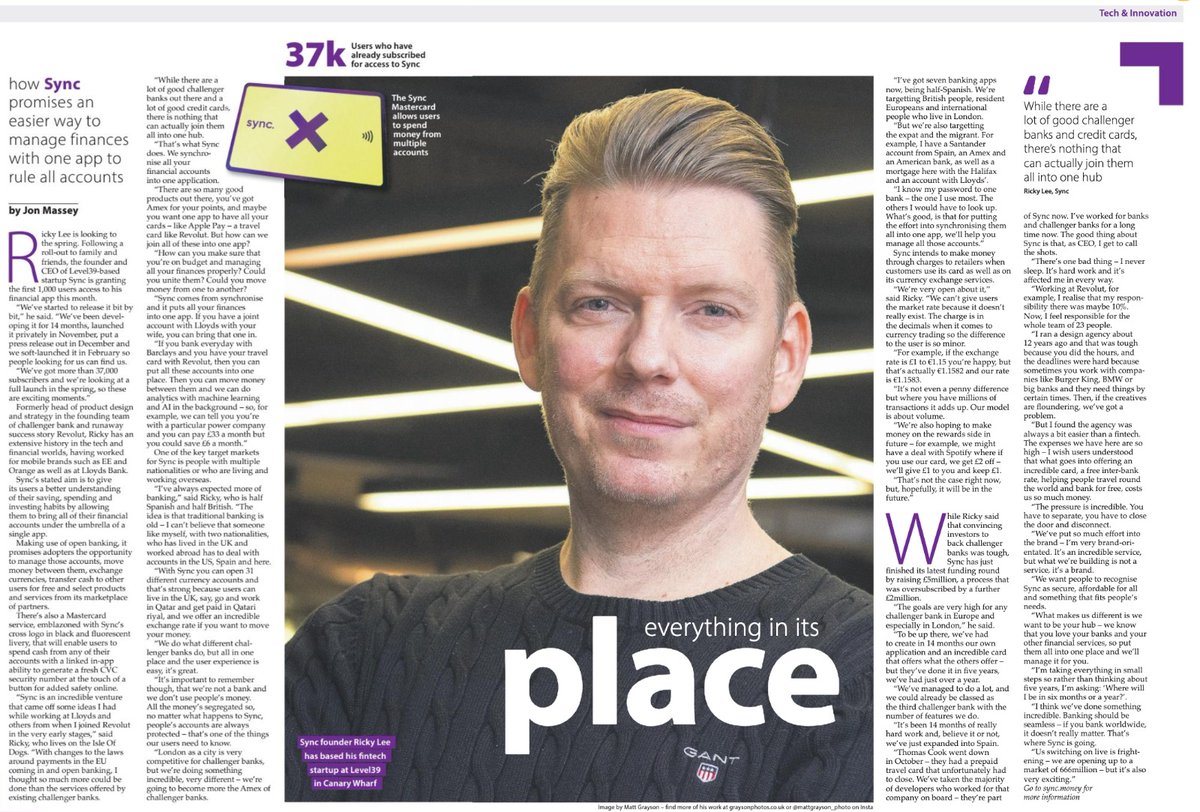 WayraUK's tweet image. We&apos;re proud to see this awesome feature on @Sync_Money Founder &amp;amp; CEO @RickyLeeUK talking about the future of banking in @WharfLifeLive! Sync. joined Wayra in 2018 and it is leading the way in Open Banking as a Smart-Bank.

#WayraStartups #WeScaleStartups