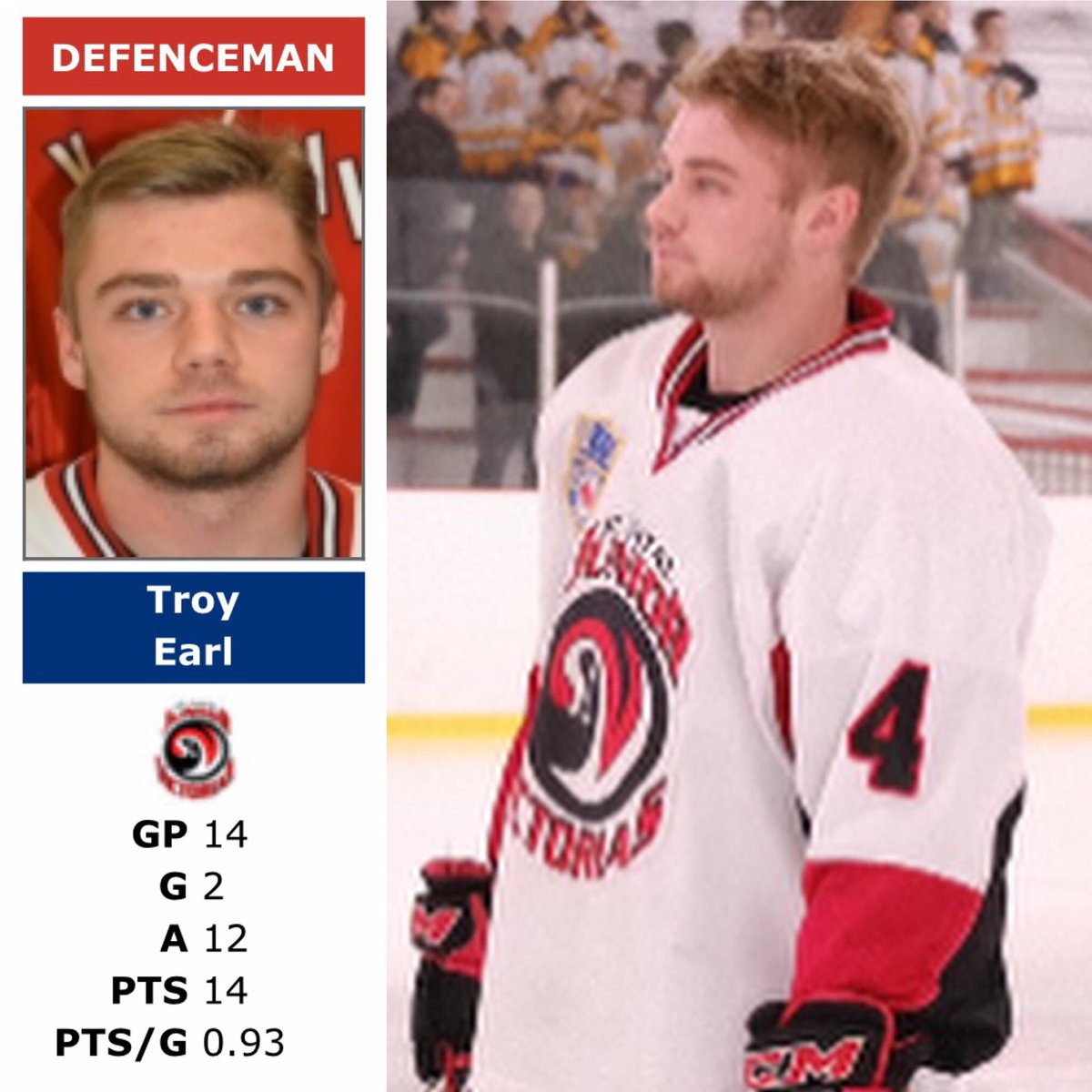 stvitaljrvics's tweet photo. MMJHL D-MAN OF THE MONTH

#4 - Troy Earl
St. Vital Junior Victorias

Congrats to our own VICS defenceman Troy Earl for receiving the “D-Man of the Month” award for February!

#govicsgo #congrats #mmjhl https://t.co/RmVVRywS1q