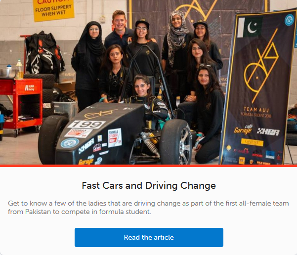 This team is going places and getting there FAST! 🏎️ Meet the first all female team from Pakistan to compete in formula student. This and other great content on GatherIQ now from our partner <a href="/malalafund/">Malala Fund</a>  2.sas.com/60151USxl