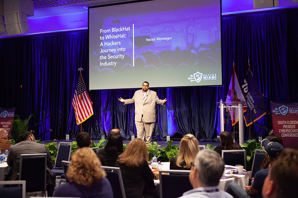 Secure_Miami's tweet photo. "From BlackHat to WhiteHat: A Hackers Journey into the Security Industry", by Hector "Sabu" Monsegur. Definitely one of the highlights of #SecureMiami2020 Conference. 

#SecureMiami #Cybersecurity #DigitalEra #DigitalEraGroup #FloridaInternationalUniversity https://t.co/UCOl5lP5WY