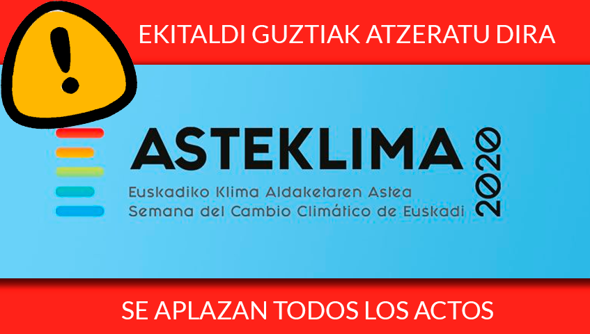 [📢 OHARRA] @Ingurumena_Eus sailak #ASTEKLIMA Euskadiko Klima Aldaketaren Asteko ekitaldiak atzeratu ditu

👉 bit.ly/asteklima_atz