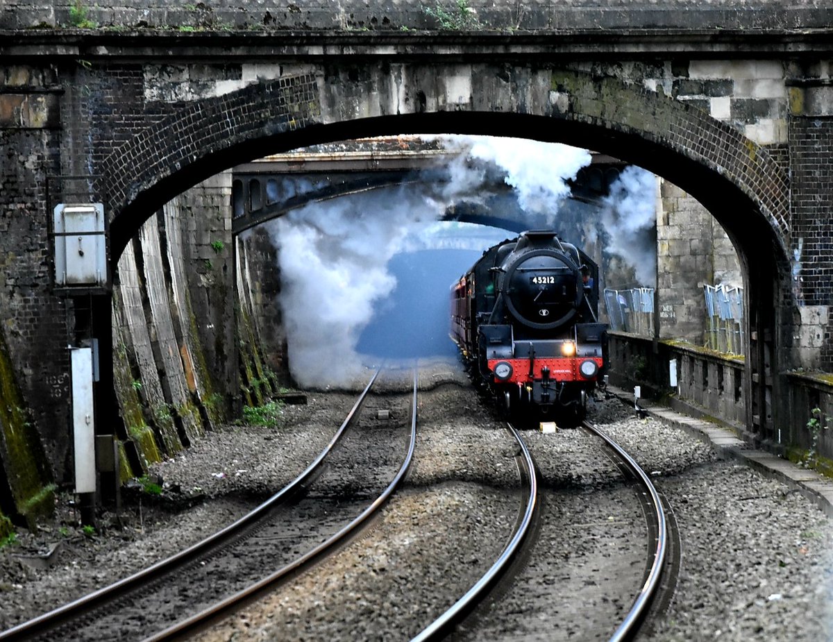 Black Five steam locomotive leaving Bath. <a href="/On_Train/">The Steam Dreams Rail Co.</a>