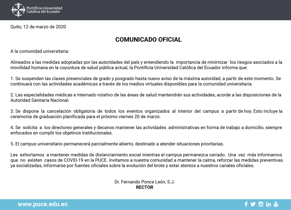 PUCE_Ecuador's tweet photo. A TODA LA COMUNIDAD.
#PUCEoficial https://t.co/IRYuOfWknR