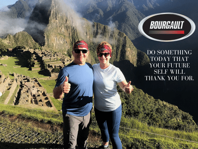BOURGAULT INDUSTRIES LTD. 2018 TOP SALESMAN, Neil Macnab and his wife Brenda, of Novlan Bros. sent us this picture sporting Bourgault buffs on Machu Picchu, in Peru. #livewhileyouralive