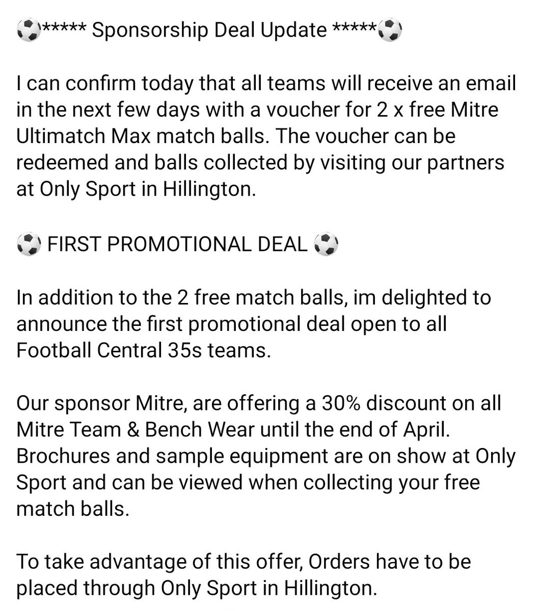centregions35s's tweet photo. @centregions35s @MitreSports Sponsorship Deal Update in partnership with @OnlySportLTD1 ⚽️⚽️

Offer available to all Football Central 35s teams ⚽️

Pls RT https://t.co/VKMV4jJtFj
