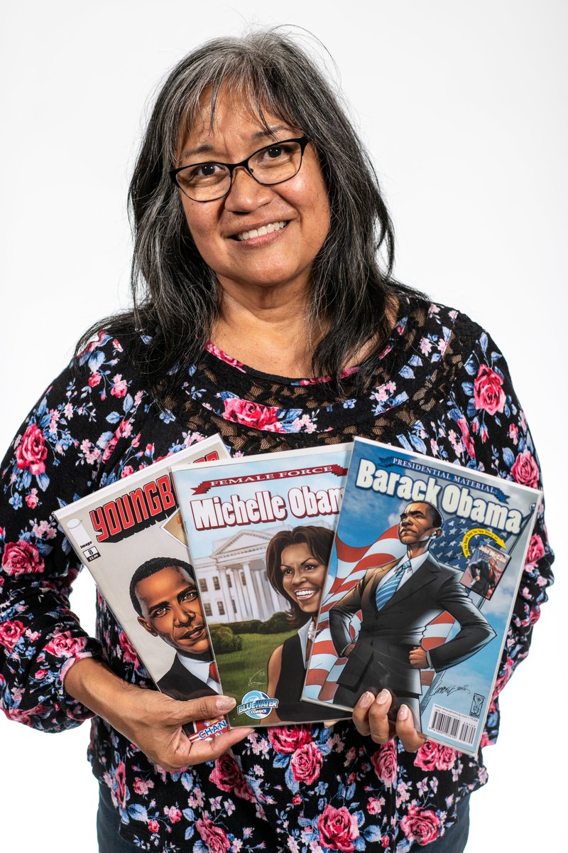 ObamaFoundation's tweet photo. Carmen Isaksen Tickal and her husband own a pop culture collectibles store in Mason City, Iowa. While sifting through comic books for the store in an old collection, she came across her #ObamaKeepsake: comics that reimagined the origin stories of @BarackObama and @MichelleObama. https://t.co/Al9IgeHkxY