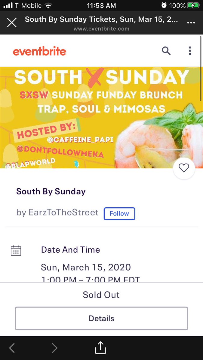 EARZTOTHESTREET's tweet photo. Another Sold Out Event!!!
We Goin Up South By Sunday Trap Soul &amp; Mimosas 
Beat Me There ATX! 
Everybody Free 
We At Big Easy Bar &amp; Grill on 12th St. https://t.co/Pw8dW9oOLP