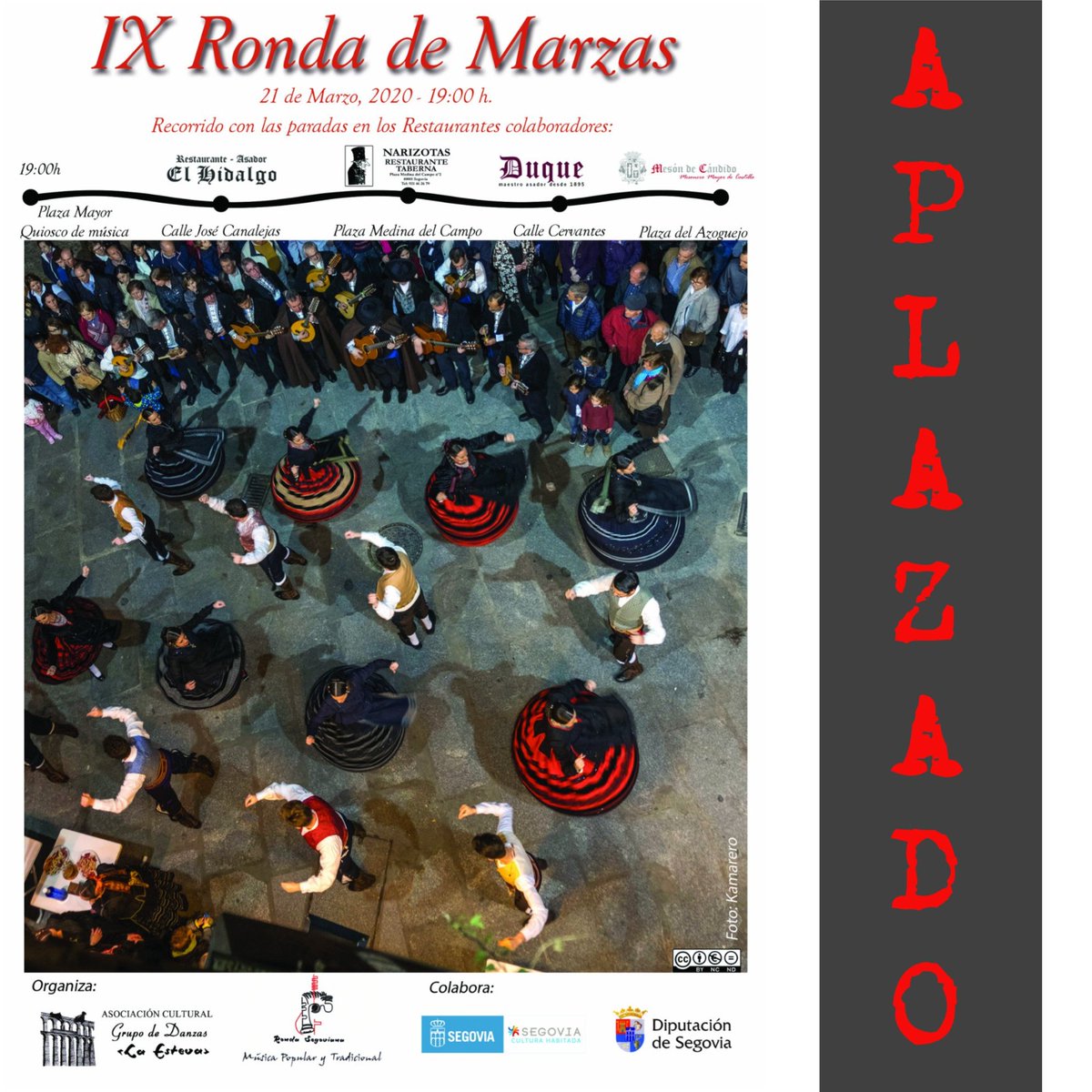 Comunicamos que, como medida preventiva, queda aplazada la IX Ronda de Marzas que íbamos a celebrar, junto con la Ronda Segoviana, el próximo sábado 21 de marzo.

Esperemos que la situación mejore y podamos salir a la calle para disfrutar del folclore.