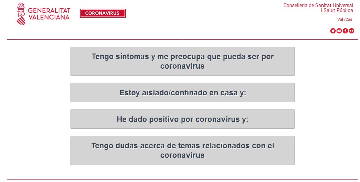 📢En <a href="/GVAsanitat/">GVA Sanitat</a> hemos habilitado un autotest según los criterios de <a href="/sanidadgob/">Ministerio de Sanidad</a> para orientarte ante el #coronavirus

👇Obtén información y orientación sobre cómo debes proceder ante síntomas u otras circunstancias relacionados con la enfermedad

🔗 coronavirusautotest.san.gva.es/autotest_va.ht…