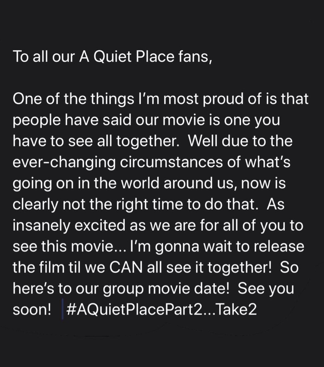 Vox Kuwait En Twitter تم تأجيل فيلم الرعب أي كوايت بليس ٢ إلى أجل غير مسمى كان من المقرر عرضه في نهاية الأسبوع القادم A Quiet Place Part Ii Has Been Postponed