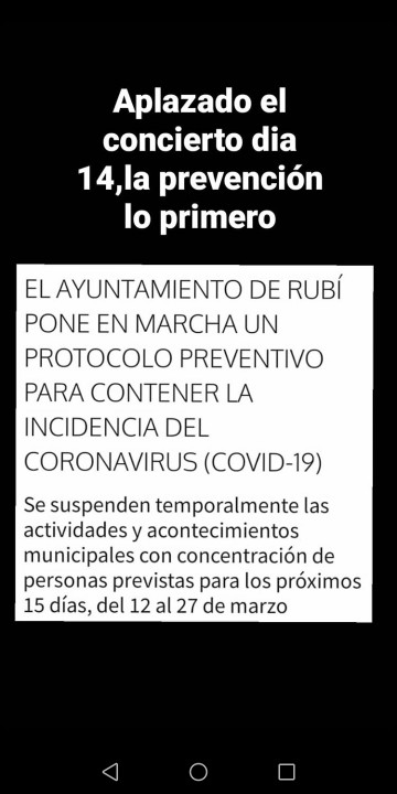 amigosderaulpul's tweet photo. 📢IMPORTANTE 📢 SUSPENDIDO el concierto de @RaulPulidoOfi programado para este Sábado día 14/3 /20. https://t.co/cFKCnZYcWz