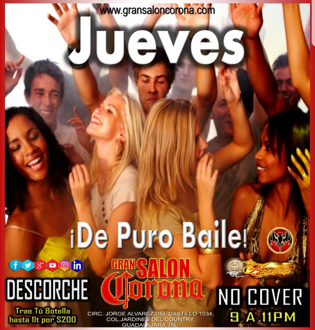 _SALONCORONA_'s tweet photo. 💃🏾 ¡#JUEVES DE 2020 SON DE #PURO #BAILE!💃🏾

👉🏼#ORQUESTA @SONKANDELA!!

🙌🏽 GRANDES #PROMOCIONES: #NOCOVER DE 9 A 11PM
#DESCORCHE: Trae tu botella de hasta 1lt por $200 Y MAS!!

#RESERVA AL 3331434041 /38171129/ inbox

#ClasesDeBaile de 8 a 10pm 
$60 por persona. https://t.co/QrwoFUgEkF