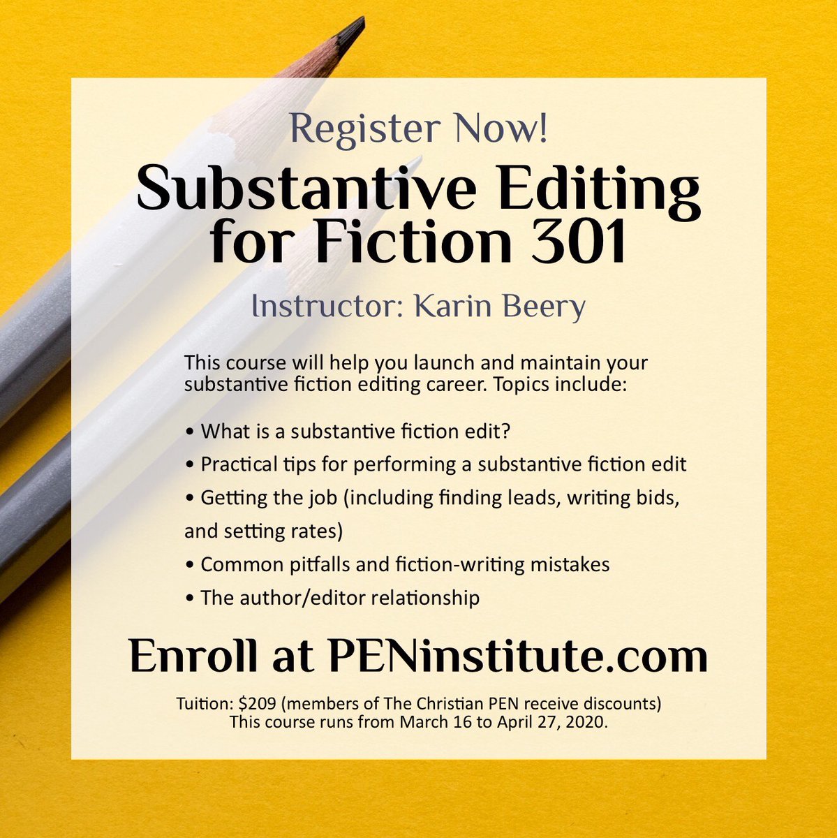 karinbeery's tweet image. Substantive Editing for Fiction (SEF) 301 is a 6-week course that will help you launch and maintain your substantive fiction editing career. peninstitute.com/product/substa…
#freelanceediting #substantiveediting