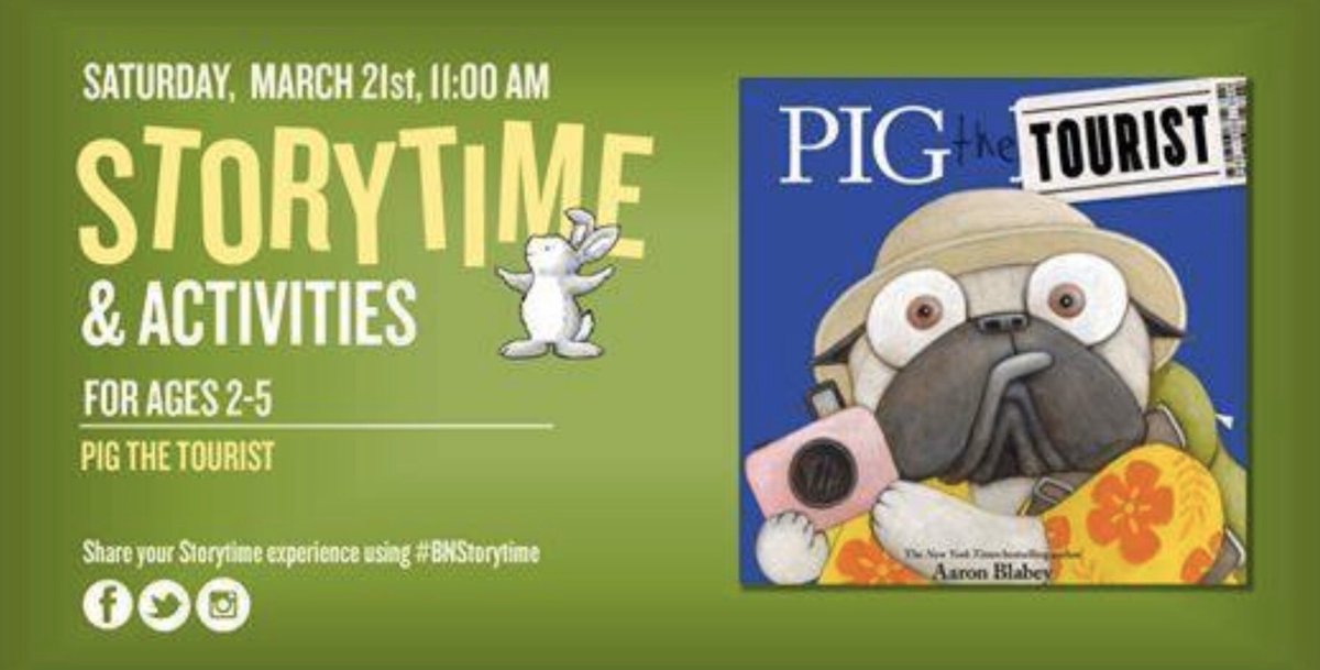 Join us for Storytime &amp; Activities Featuring Pig the Tourist on Saturday 3/21 at 11:00 a.m.! RSVP here: facebook.com/events/s/story… #BNUniversityAve #BNEvents #BNStorytime #WeekendReads #BNBookPassion