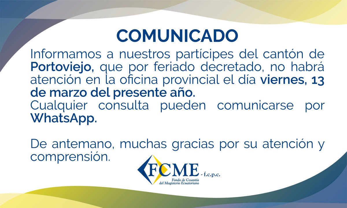 Fcme On Twitter Comunicado Para Los Participes De Portoviejo