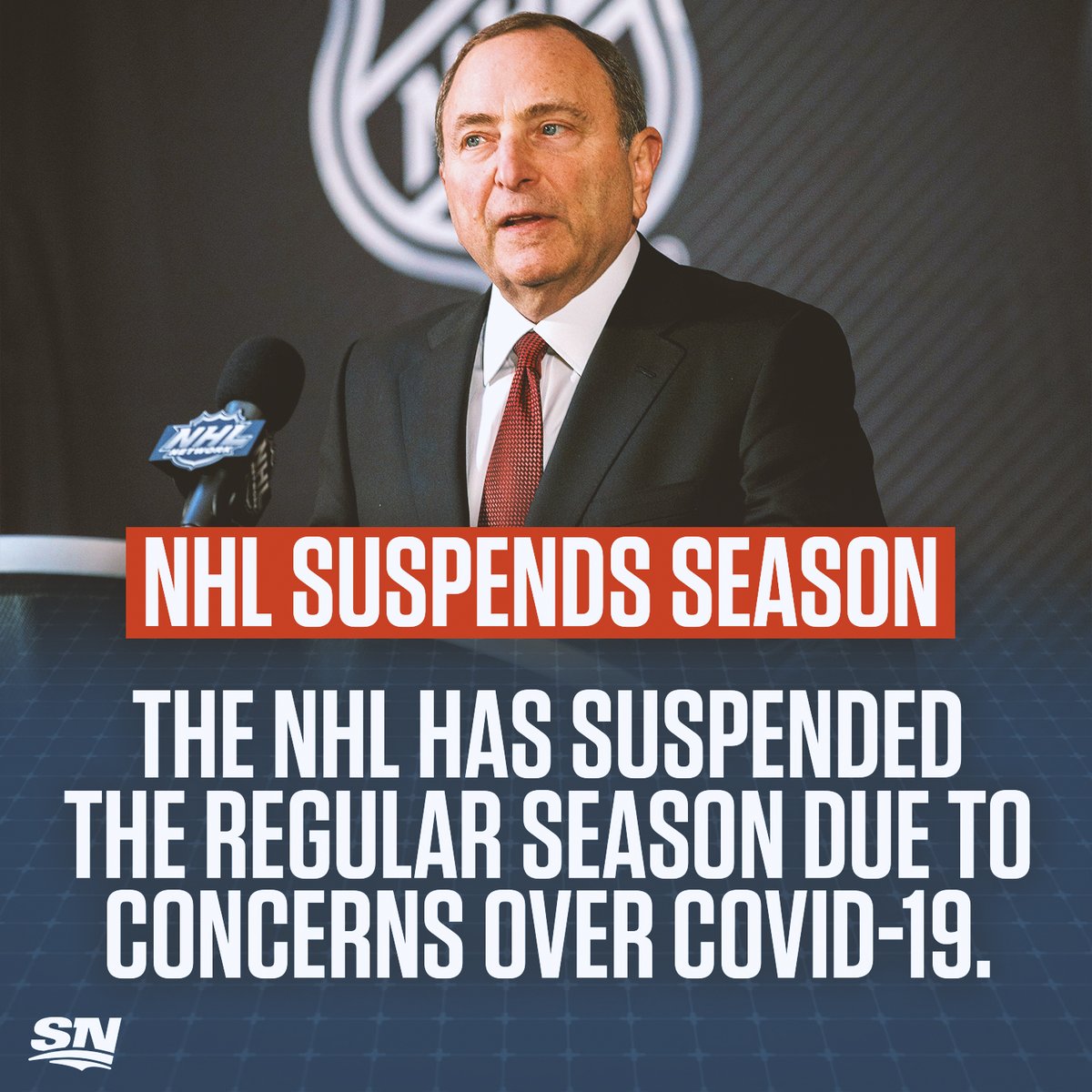 Sportsnet's tweet photo. The @NHL has suspended the regular season due to concerns over the spread of COVID-19. https://t.co/8nNa3nSPD9