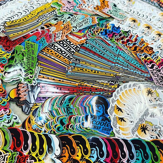 ScooterSwapShop's tweet photo. Sticker shortage? Not today @pacificnorthpress https://t.co/fxCu7Iw4to https://t.co/NZvglaSWrx