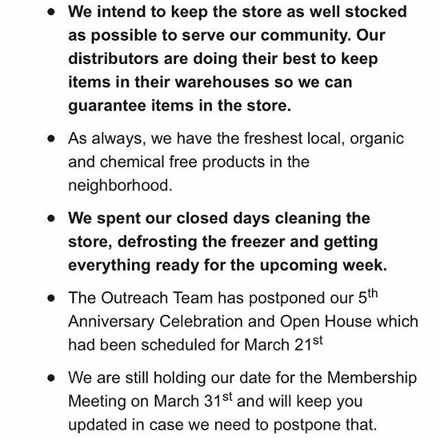 We have been doing a lot of deep cleaning and are remaining open with our regular hours. We want to make sure the community has access to good healthy food. Any questions let us know. ift.tt/3cVl0mn